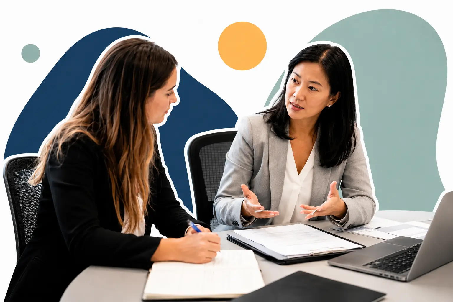 Career coach discussing a practical career plan with a graduate