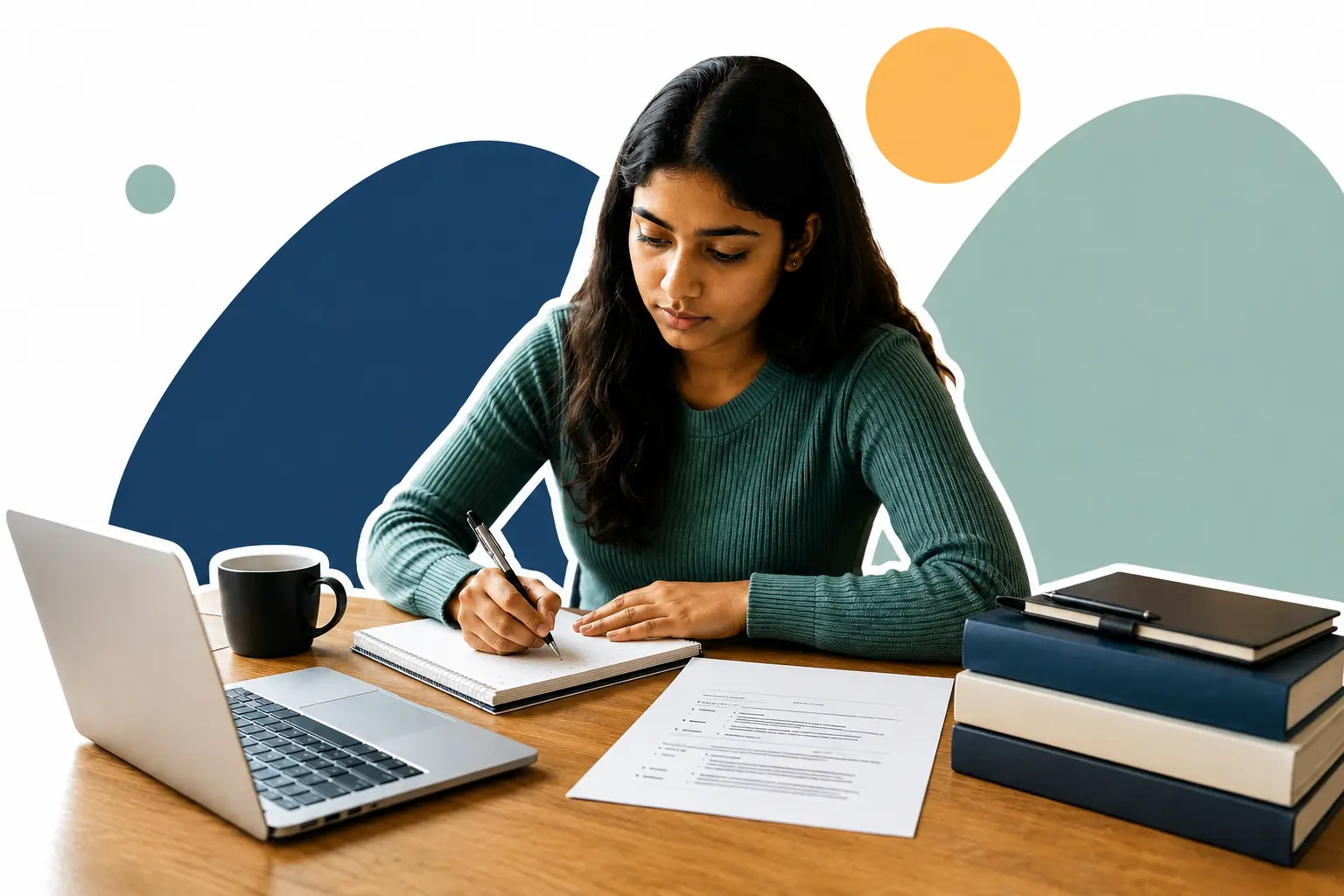 Graduate preparing a targeted resume and cover letter at her desk