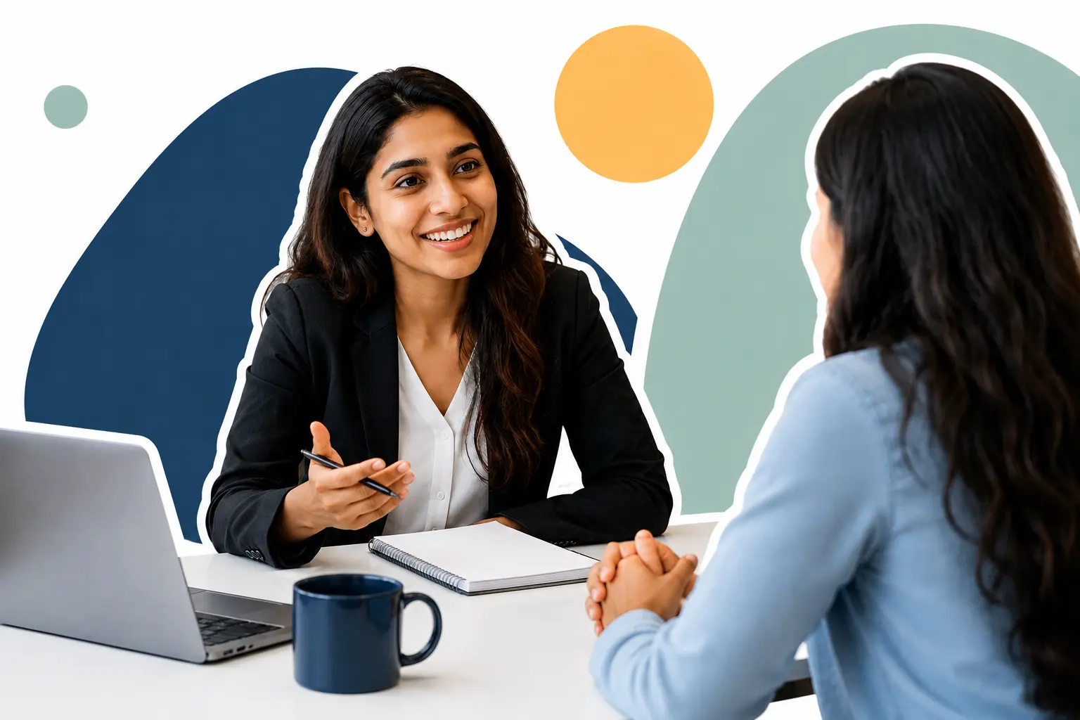 Career adviser answering a graduate’s questions during a support consultation