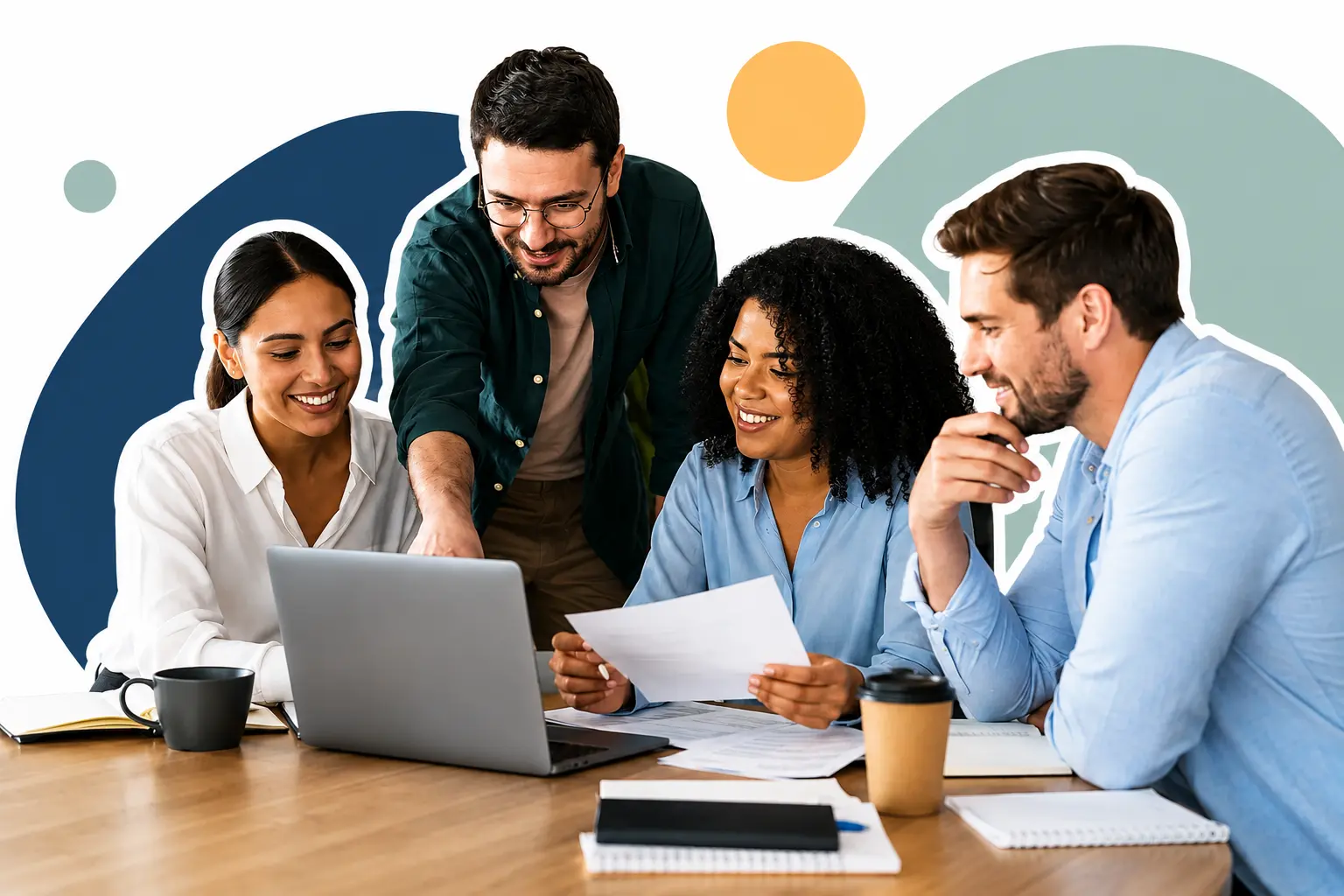 Diverse graduates and a career adviser discussing practical work-experience tasks